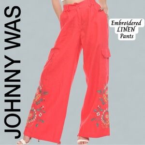 JOHNNY WAS Workshop Drawstring Hem Linen Cargo Pants-Watermelon/Sm/NWT